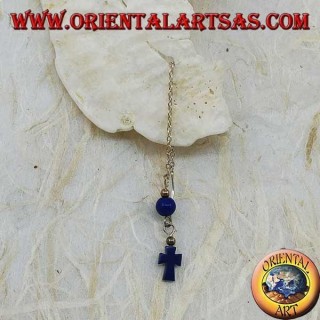 Silver chain earrings with cross and 8 cm lapis ball