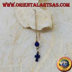 Pendientes de plata con cruz y bola de lapislázuli de 8 cm.