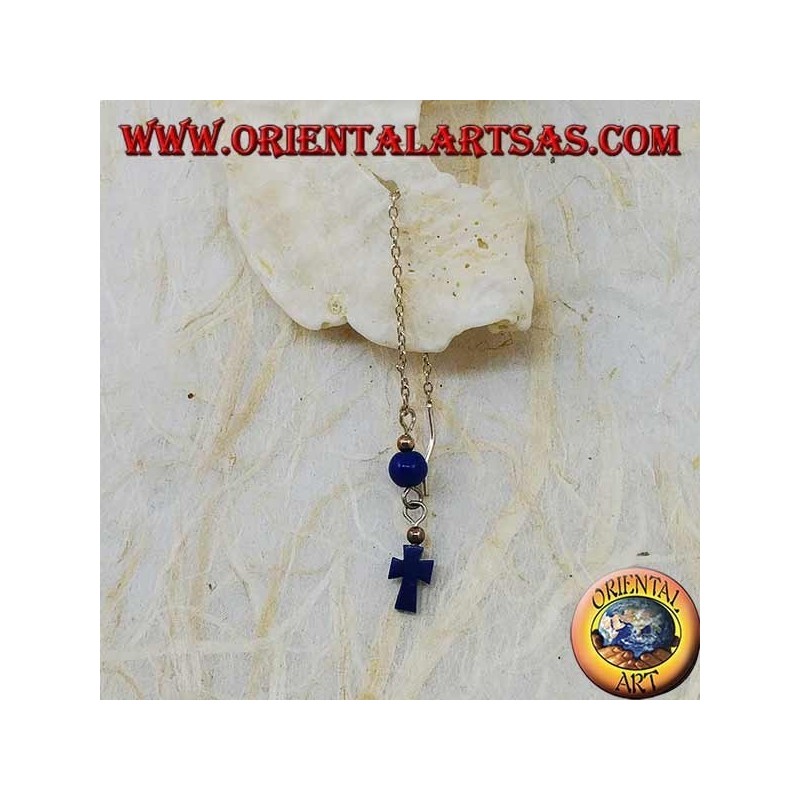 Orecchini in argento a catenina con croce e pallina lapis da 8 cm