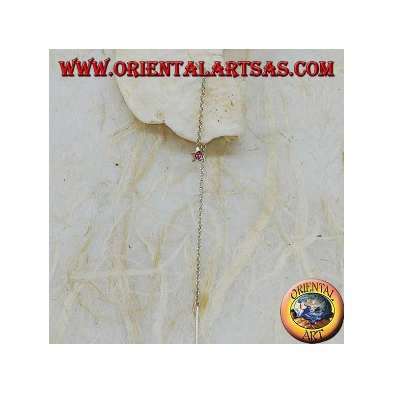 Pendientes de plata con cadena de estrella y pedrería rosa de 9 cm