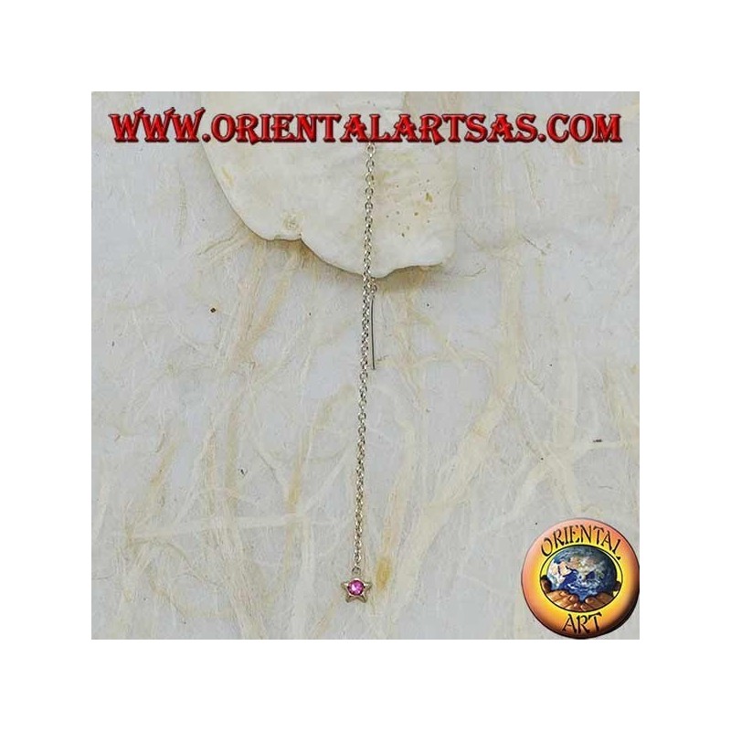 Orecchini in argento a catenina stella con strass rosa da 9 cm