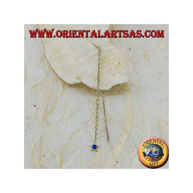 Boucles d'oreilles chaîne en argent avec strass bleu 9 cm