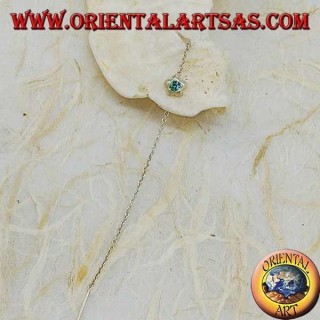 Silver earrings with a rounded star chain with 9 cm light blue rhinestones