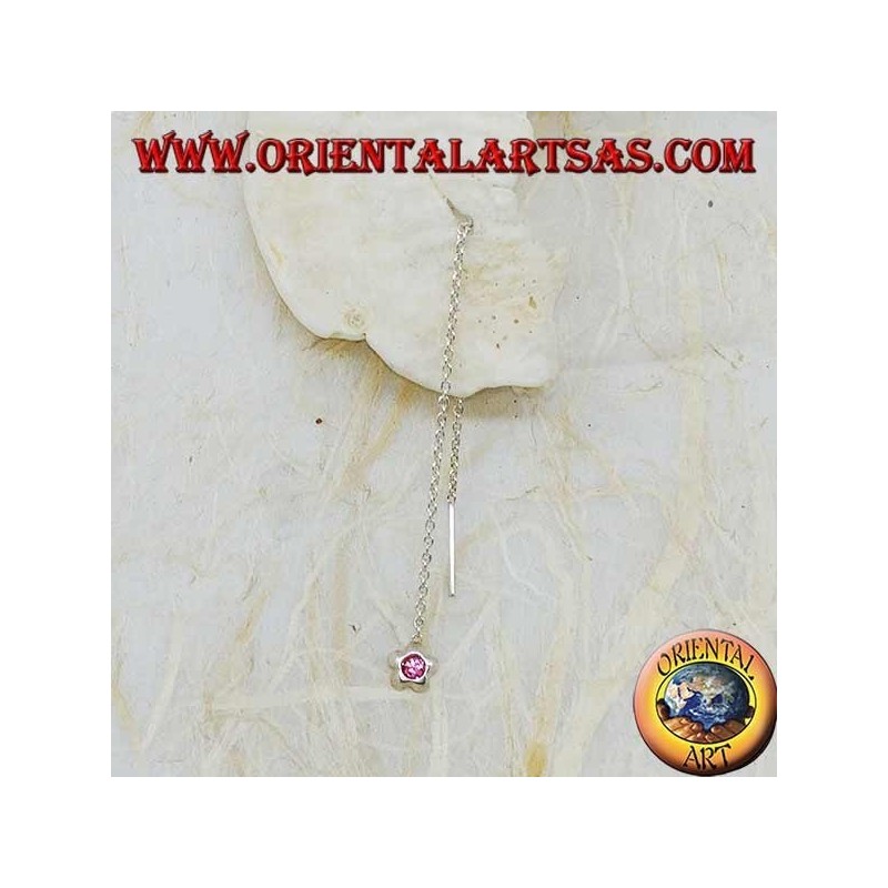 Boucles d'oreilles en argent avec une chaîne en étoile arrondie avec des strass roses de 9 cm