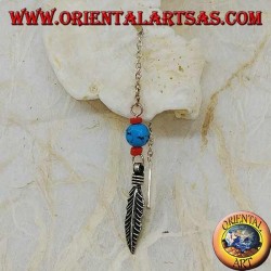 Boucles d'oreilles chaîne en argent avec boule turquoise et corail de 8 cm