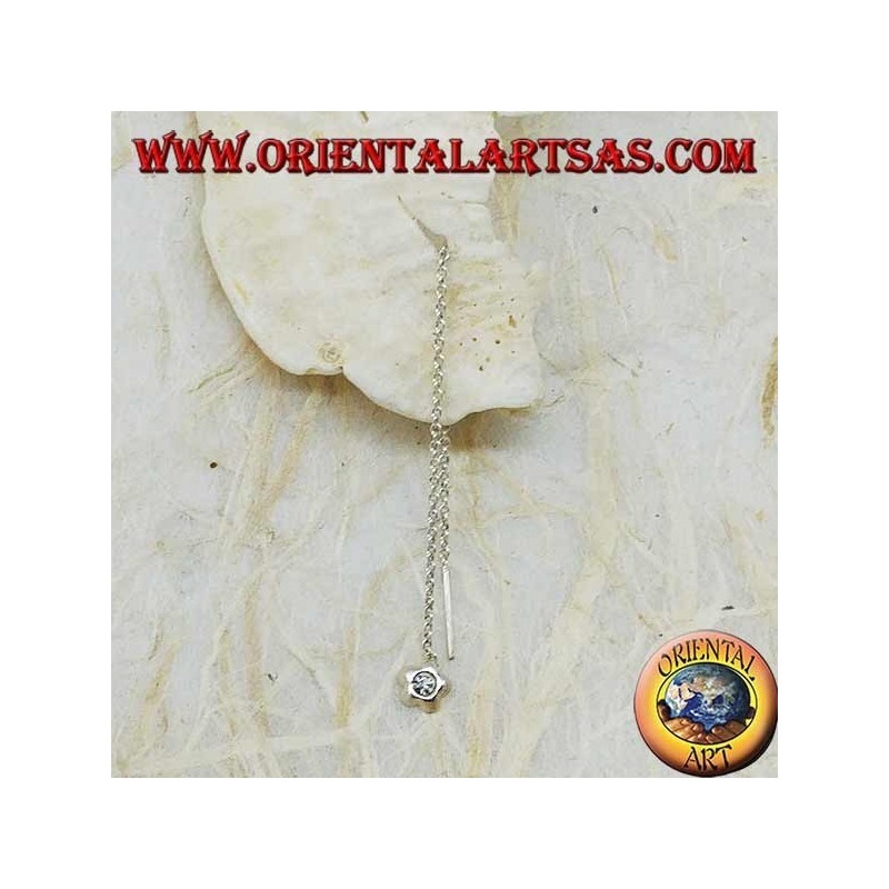 Silver earrings with a convex star chain with 9 cm white rhinestones