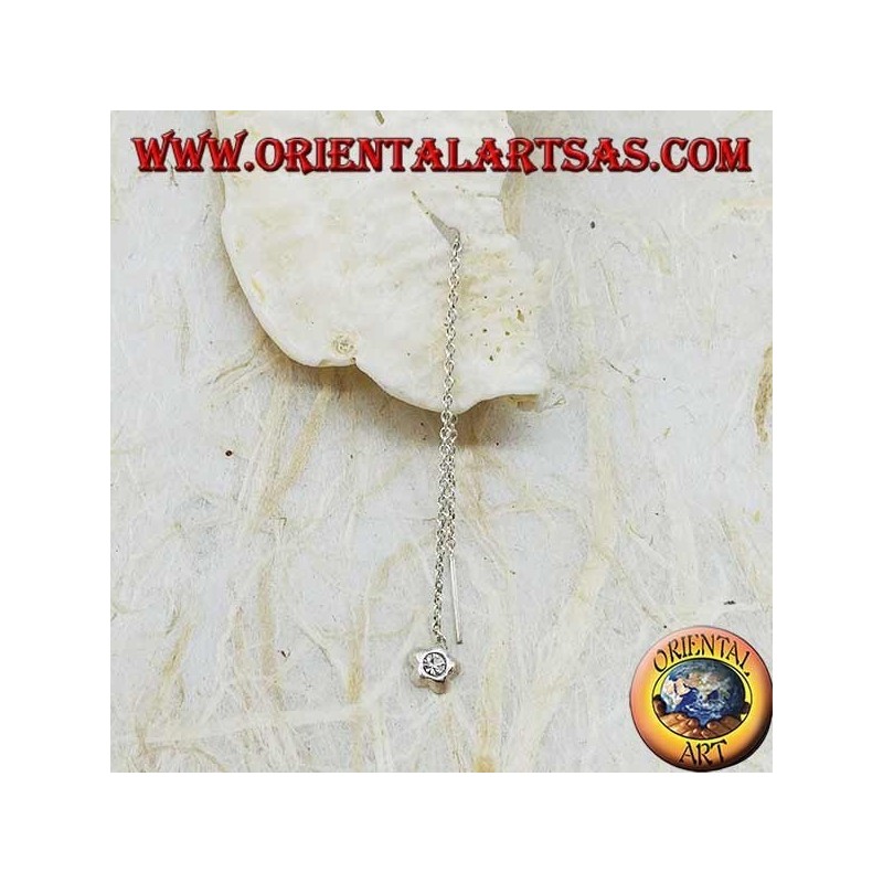 Silver earrings with a convex star chain with 9 cm white rhinestones