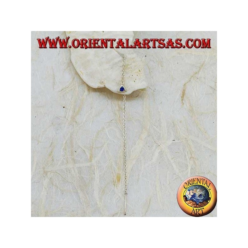 Orecchini in argento a catenina triangolo con strass blu da 9 cm