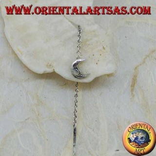 Orecchini in argento a catenina con luna e stella da 6 cm