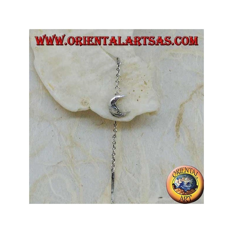 Boucles d'oreilles chaîne en argent avec lune et étoile de 6 cm
