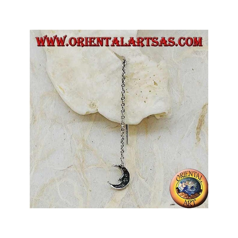 Silberne Kettenohrringe mit 6 cm Mond und Stern