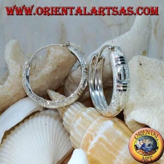 24 mm wide diamond and satin silver circle earrings.