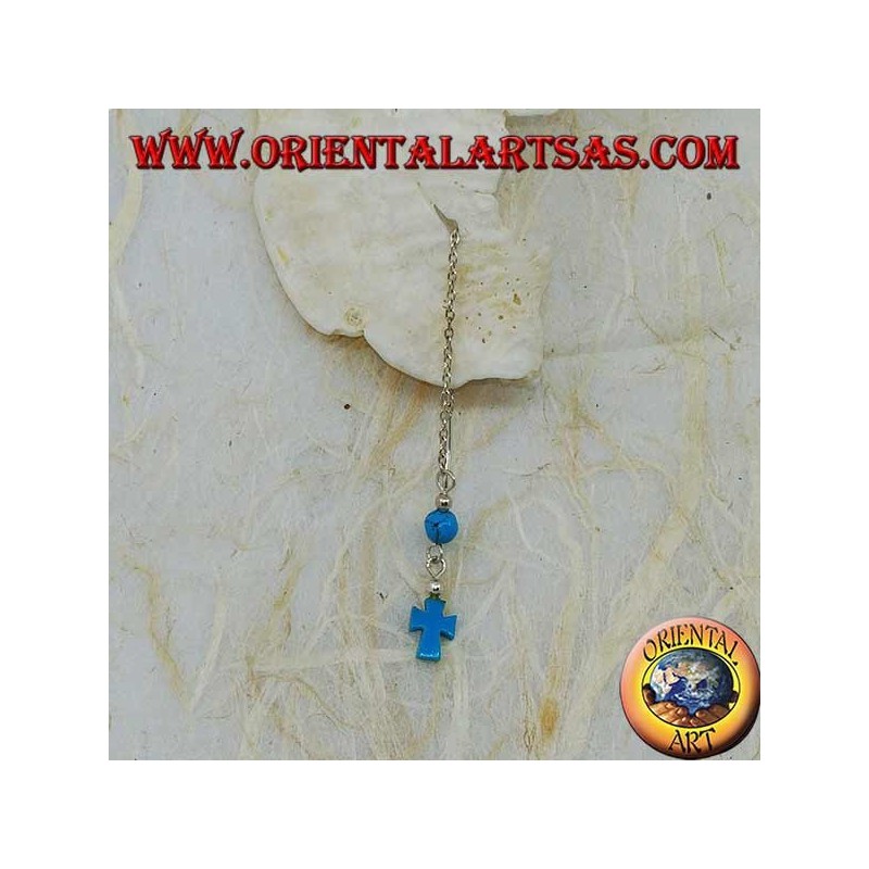 Silver chain earrings with cross and 8 cm turquoise ball