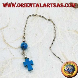 Boucles d'oreilles chaîne en argent avec croix et boule turquoise 8 cm