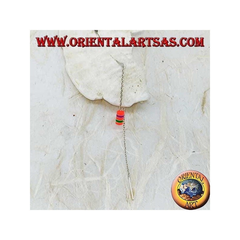 Silver chain earrings with 8 cm multicolor cylinder