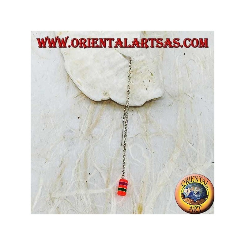 Silver chain earrings with 8 cm multicolor cylinder