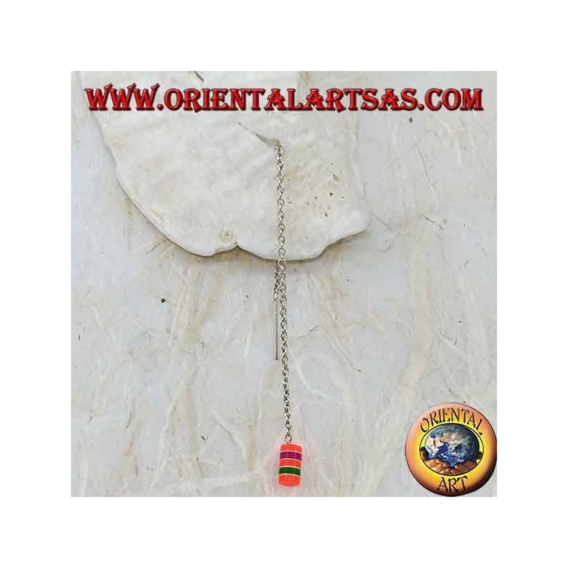 Boucles d'oreilles chaîne en argent avec cylindre multicolore de 8 cm