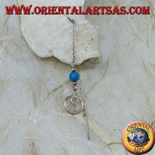 Orecchini in argento a catenina con S nel cerchio (turchese) da 9 cm