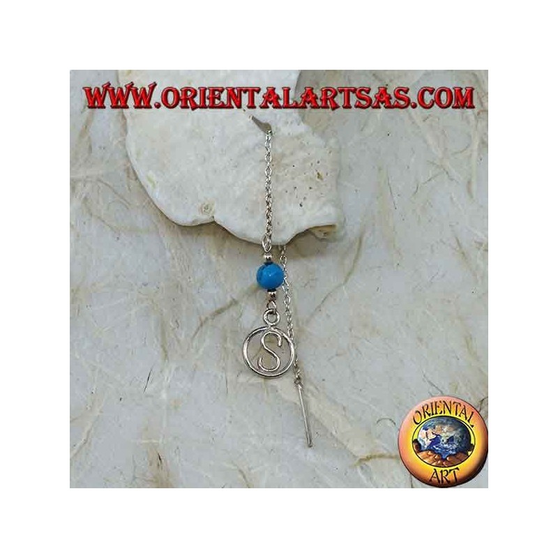 Boucles d'oreilles chaîne en argent avec S dans le cercle (turquoise) 9 cm