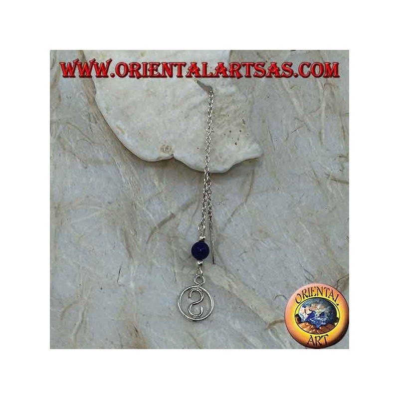 Pendientes de cadena de plata con S en el círculo (lapis) de 9 cm.