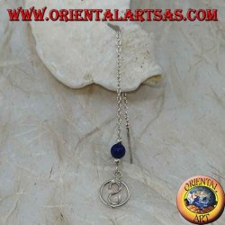 Silver chain earrings with S in the circle (lapis) of 9 cm