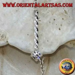 Braided chain silver earrings with 9 cm final zircon