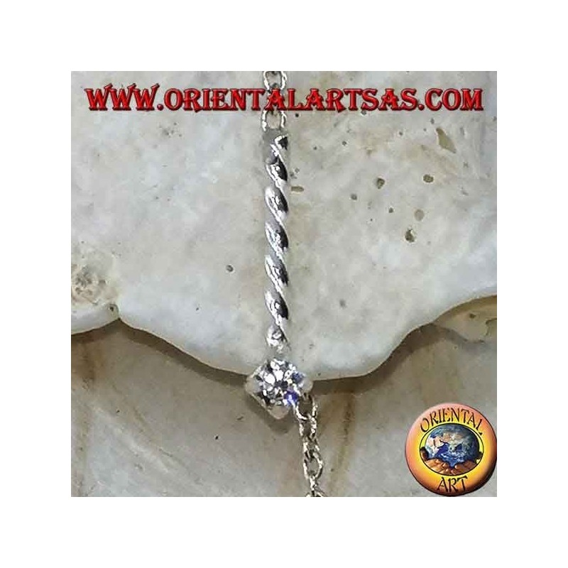 Braided chain silver earrings with 9 cm final zircon