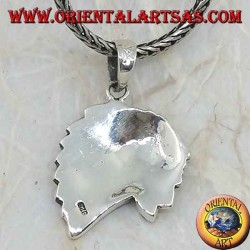 Pendentif en argent, profil d'un Indien natif avec coiffe en nacre