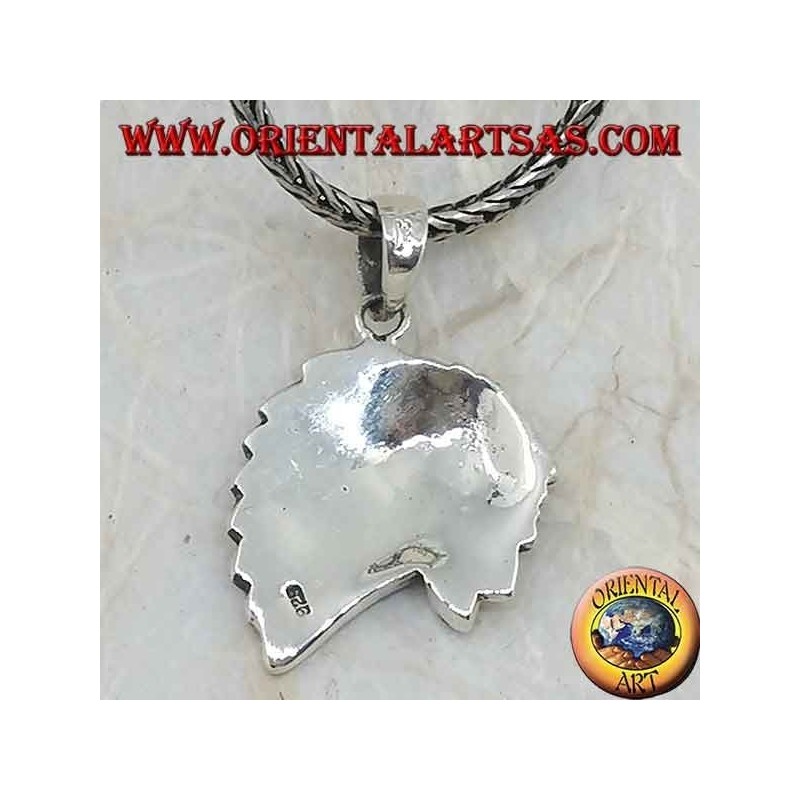 Pendentif en argent, profil d'un Indien natif avec coiffe en nacre