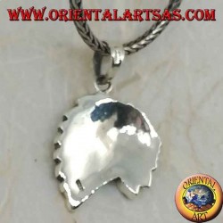 Pendentif en argent, profil d'un Indien natif avec coiffe en nacre