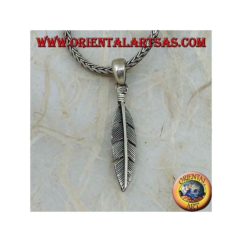 Silver feather pendant straight, symbol of purification (medium)