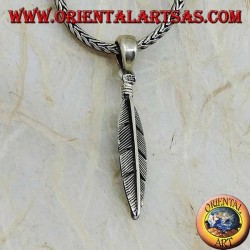 Silver feather pendant straight, symbol of purification (medium)