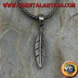Silver feather pendant straight, symbol of purification (medium)