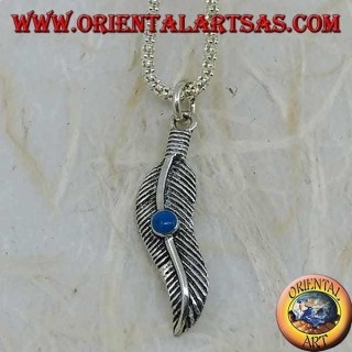 Wavy feather silver pendant with turquoise stone (symbol of purification)