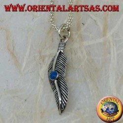 Wavy feather silver pendant with turquoise stone (symbol of purification)