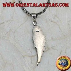Silver pendant in the shape of an angel wing with raised feathers