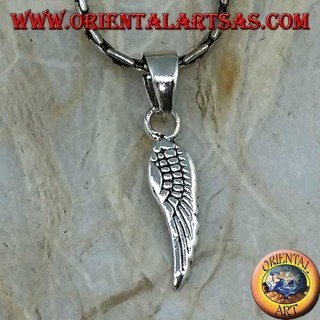 Silver pendant in the shape of a double-sided angel wing with engraved feathers (small)