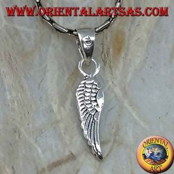 Silver pendant in the shape of a double-sided angel wing with engraved feathers (small)