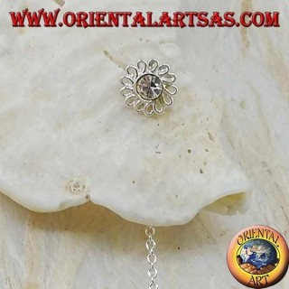 Orecchini in argento a catenina margherita con strass bianco da 8 cm