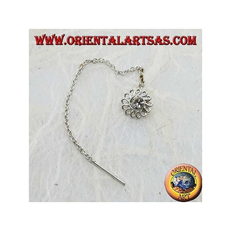 Boucles d'oreilles marguerite en argent avec strass blancs 8 cm