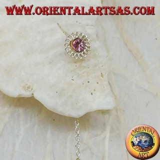 Boucles d'oreilles marguerite en argent avec strass roses 8 cm