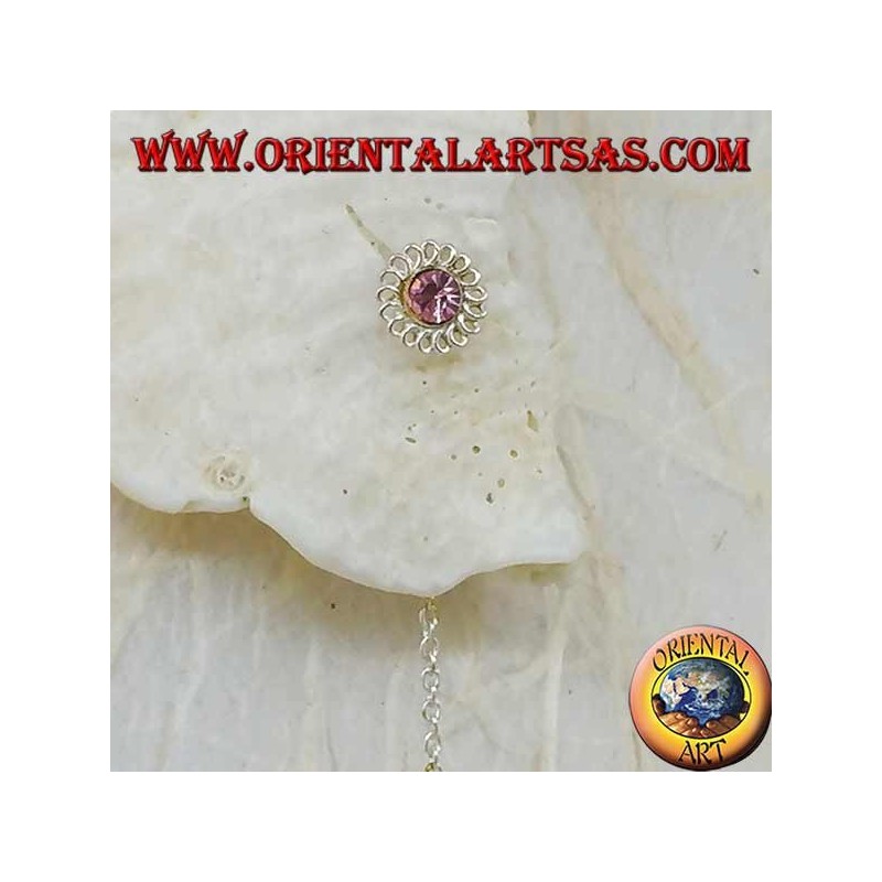 Daisy Chain silberne Ohrringe mit 8 cm rosa Strasssteinen