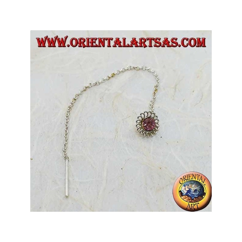 Daisy Chain silberne Ohrringe mit 8 cm rosa Strasssteinen