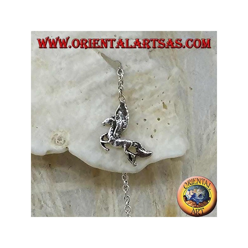Orecchini in argento a catenina con cavallo alato da 10 cm