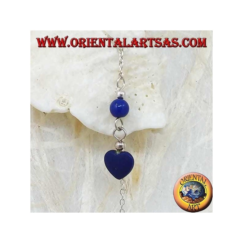Orecchini in argento a catenina cuore con pallina lapis da 7 cm.