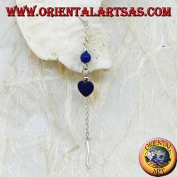Pendientes de plata con cadena de corazón con bola de lapislázuli de 7 cm.