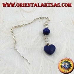Boucles d'oreilles chaîne en argent avec lapis boule de 7 cm.