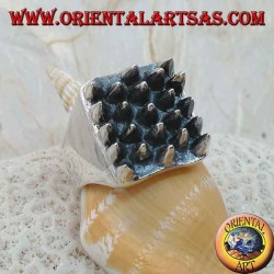 Square silver ring with spikes