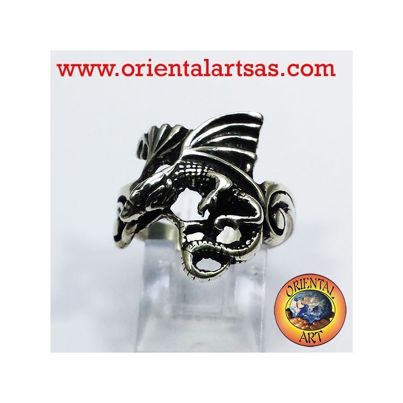 Anneau de dragon avec des ailes (Basilic) Argent