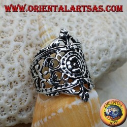 Silver ring with openwork floral decorations in Liberty style